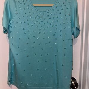 Quaker Factory Embellished Turquoise Pearl Women's Top
